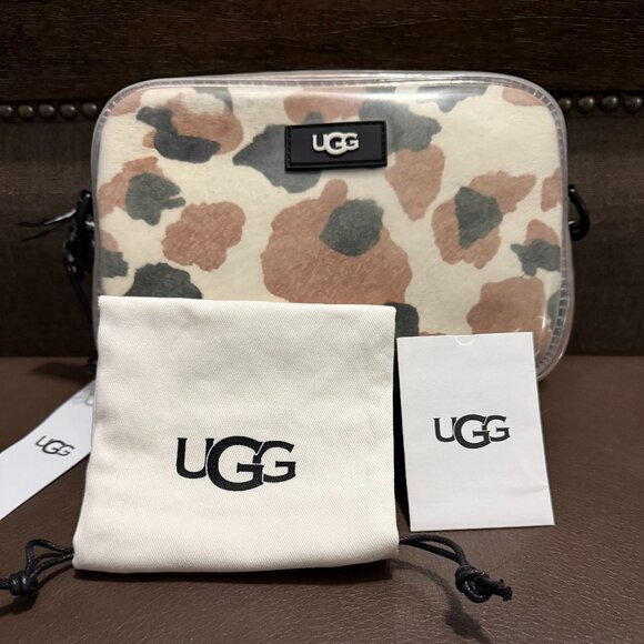 UGG JANEY II CLEAR CALF HAIR CROSSBODY CAMERA BAG Animal Print Brown Black - Picture 2 of 16